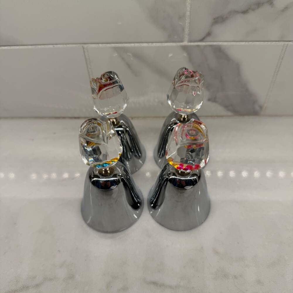 Vintage Silver Decorative Bells with Crystal Faceted Heart Tops ~ Set of 4! - Picture 5 of 6